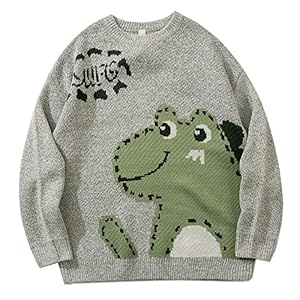 Heren trui Winter Vintage Pullover Unisex Mannen Dames Dinosaur Knitwear Truien Gebreide trui (Color : Gray, Size : XXL)