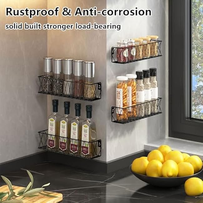 TOMIR Wall Mount Hanging Spice Rack, Metal Black 4 Pack
