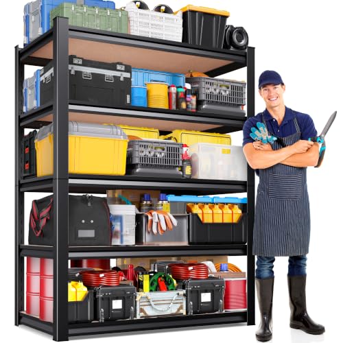 Image of 71 inch H x 35 inch W Garage Shelving Unit, 2050LBS Heavy Duty Metal Storage Shelves, 5 Tier Adjustable Utility Steel Rack, Freestanding Organizer for Warehouse, Pantry, Basement, Shop Black
