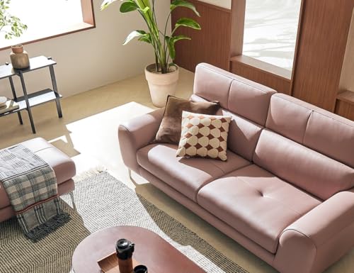 Image of Fabrique Sassy Leatherette 3 Seater Sofa Set with Puffy Luxury Light Pink with Moveable Headrest | Stylish Home Office & Living Room Furniture | Lightweight Design with Durable Stainless Steel Legs