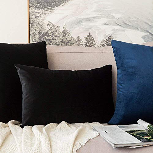 Image of Khooti Velvet Cushion Cover Pack of 1-18 inch x 28 inch / 46 x 71 cm - Black - Soft Pillow Covers Cushion Case for Sofa Bedroom Livingroom Chair Car, Cushion Cover