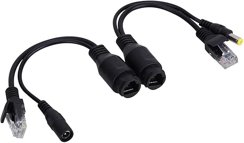 Adaptador PoE de 12 V, Power Over Ethernet Pasivo PoE Adaptador Cable Splitter Inyector para cámara de vigilancia (negro)