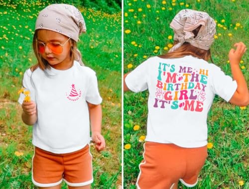 Image of LOTUCY Birthday Girl Outfit for Kids Its Me Hi Im The Birthday Girl Shirt Letter Printed Princess Birthday T-Shirt