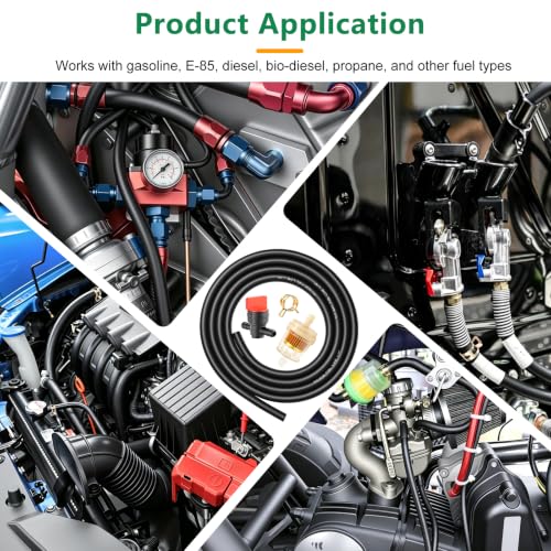 Image of Fuel Line Kit, 1 /4in x 6.6FT Rubber Gas Hose with Clamps, Shut Off Valve and Filters, Compatible with Briggs & Stratton Craftsman MTD Kawasaki Kohler Small Engine Mower Generator