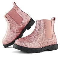 Tobfis Girl's Fashion Shiny Chelsea Boot Ankle Boots,Pink PU,11 M US Little Kid