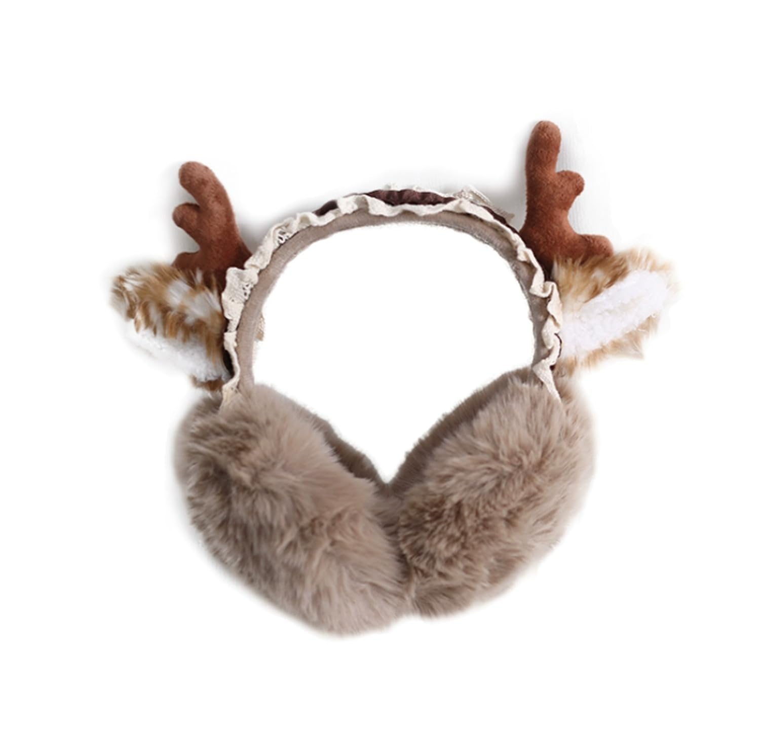 Lolita Kawaii Cute Sheep Ears Hair Band Ear Warmers Headband Head Wrap Women Girls Winter Christmas Party Halloween (deer ear brown)