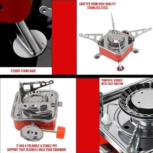 Image of Portable Gas Stove with Air Windscreen Camping Stove Folding Furnace 2800W Outdoor Stove Picnic Cooking Gas Burners Backpacking Furnace Butane (Stove + Wind Screen)