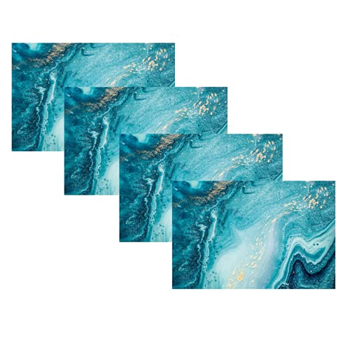 Placemats For Dining Table Set Of 4, Washable Heat Resistant Table Place Mats Non-Slip Waterproof Linen Placemats Decoration For Kitchen Dining Table 18 X 12 Inch, Marble #TOP11