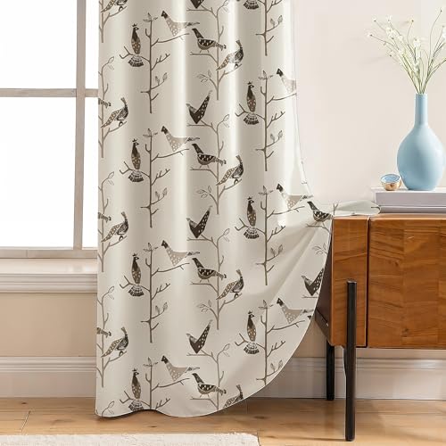 Image of LINENWALAS Printed Blackout Curtains for 9 Feet Long Door | Set of 2 | Charming Bird & Floral Drapes | Thermal Insulated, Room Darkening Panels with Grommet Hanging for Living Room (Brown King Bird)