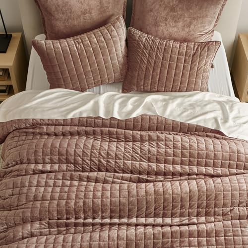 image for RECYCO Luxury Velvet Quilt Queen Size Bedding Set, Ultra Soft Velvet C
