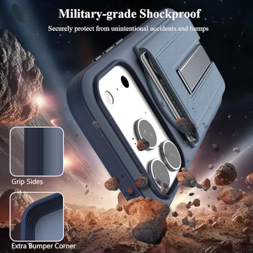 Image of Nvollnoe for iPhone 17 Pro Case with Card Holder & Screen Protector, Compatible with Magsafe, Built-in Kickstand, Detachable Magnetic Wallet Case for iPhone 17 Pro(Blue)
