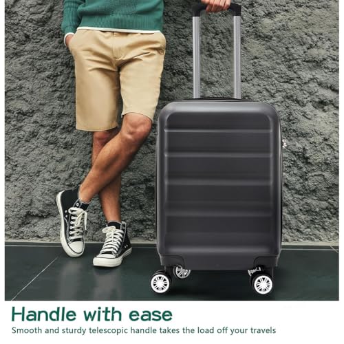 3 Piece Luggage, Hard Shell Carry On Luggage with Hooks and Spinner Wheels Modern Lightweight Suitcase with Password Lock and Telescopic Rod for Business Travel Domestic Foreign Travel,Black3