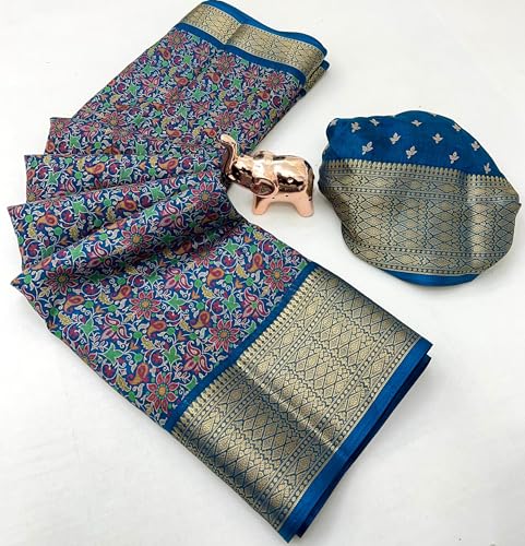 Image of Kashmiri Print Tussar Silk Saree for Women with Unstitched Blouse Piece for All Occasions