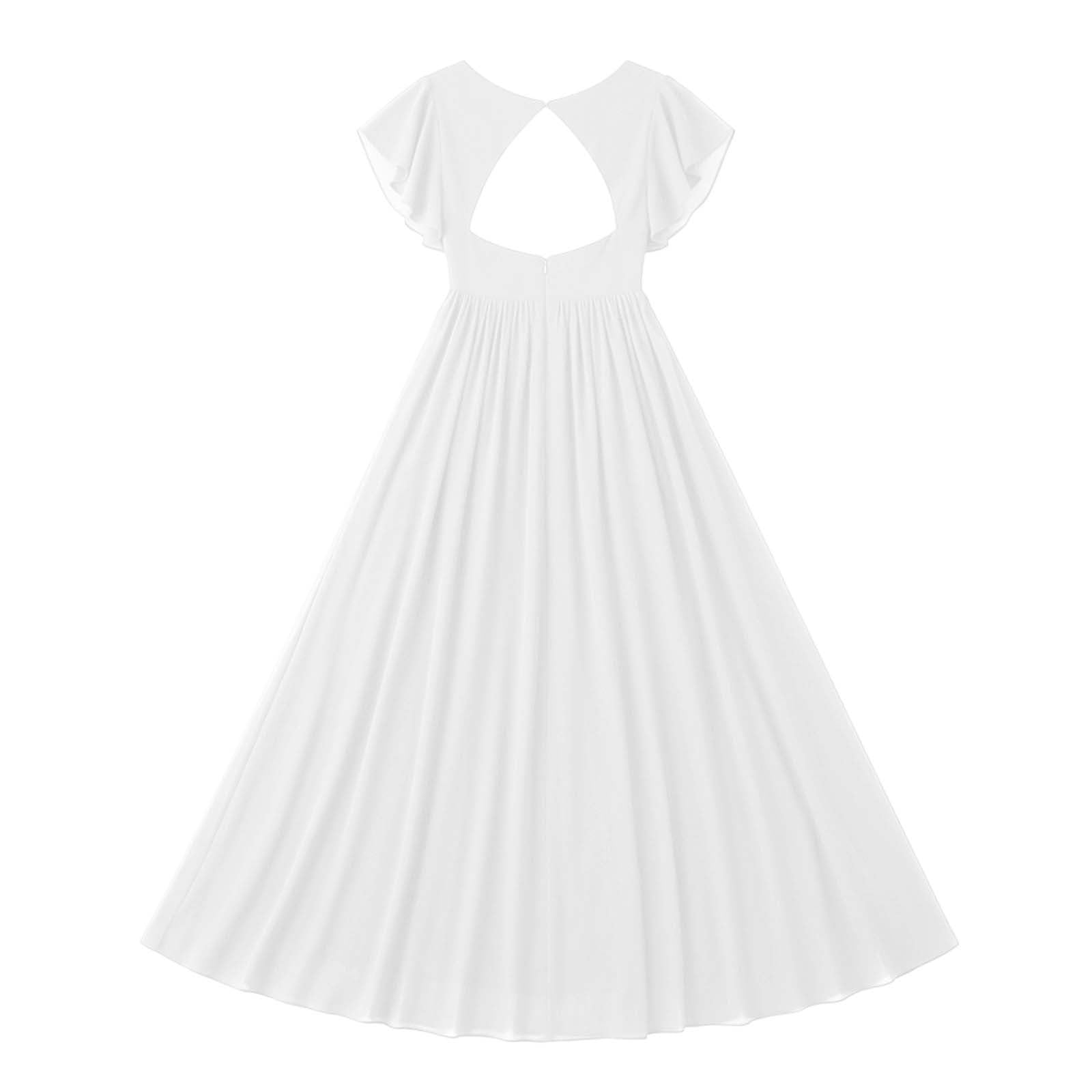 Damen Kleider Elegant Festlich - Langes Abendkleid Chiffon mit V-Ausschnitt für Hochzeitsgäste Elegante Brautjungfernkleider in A-Linie mit Rüschenärmeln Rückenausschnitt formelle Ballkleider