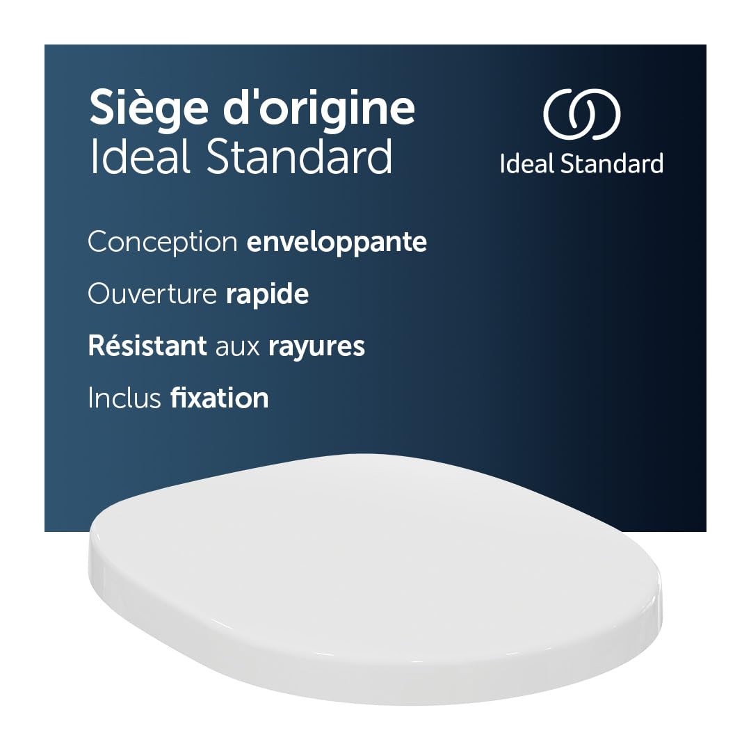Ideal Standard Connect Abattant WC, forme arrondie, Siège de toilette durable, comprenant un jeu de charnières pour une installation facile, en duroplast robuste – Blanc (365x430x50 mm)