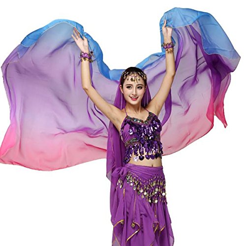 Bonarty Cachecol de véu feminino boêmio lenço de quadril cinto para dança do ventre - Multi roxo azu