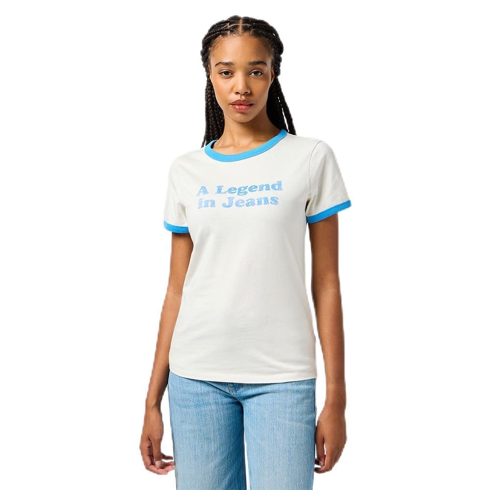 Wrangler Women's Ringer Tee T-Shirt, Vintage White, Large