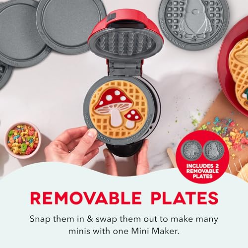 Image of Dash MultiMaker Mini System Removable Plate Set - Ceramic, Nonstick Replacement Plates for Fun-Shaped Waffle Breakfast - Waffle Maker Not Included - 4-Inch - Two-Pack - Mushroom & Gnome