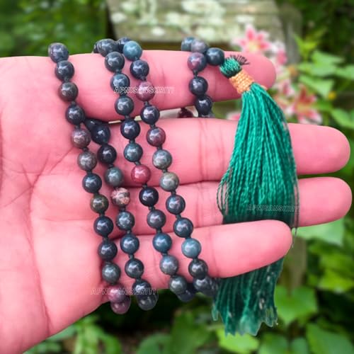 Image of Apnisanskriti Premium Blood Stone Mala for Men and Women (6mm, AAA Quality, Lab Certified, 108+1) - Natural Stone Beads Mala - Dark Green & Red Colour - Pack of 1