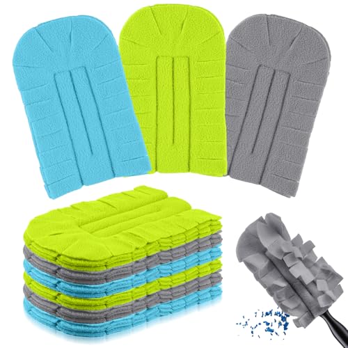 Image of Zubebe 6 Pcs Reusable Duster Refills Fleece,Blue,Green,Grey | Soft Polyester Fiber Flat Duster Refill Multi Surface Washable Cleaning Pad Tools for Home, Blinds, Car, Pet, Furniture, Fans