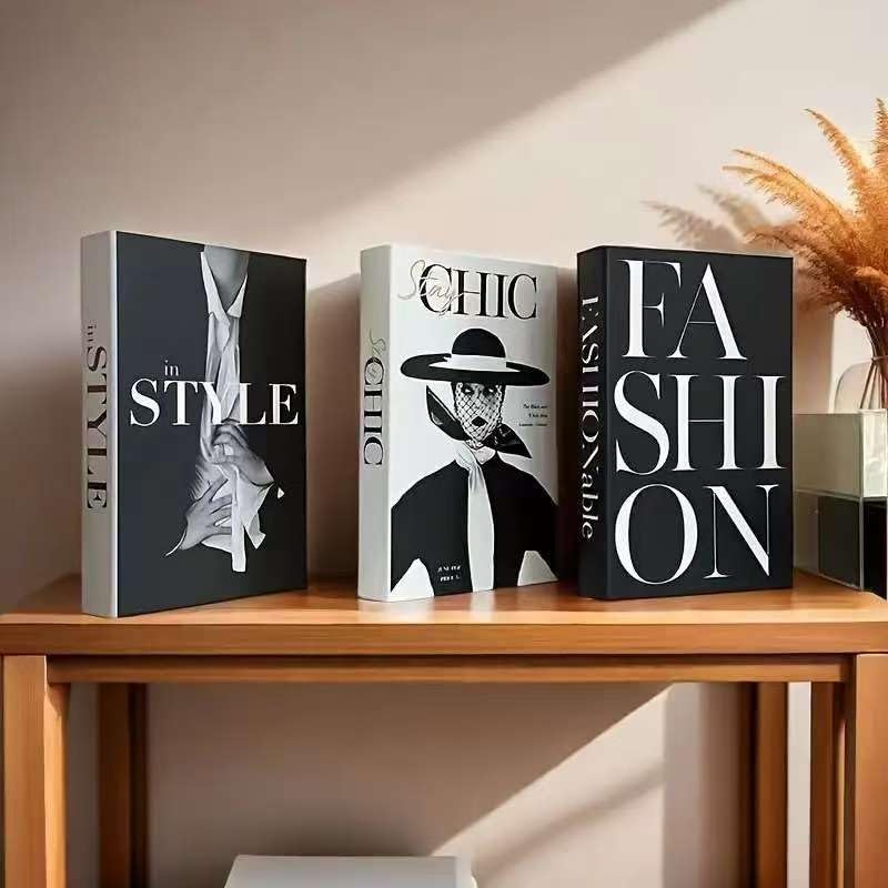 Xydedoing 3 Pcs Decorative Fashion Book Set, Black and White Faux Books for Home Decor, 3-Piece Nordic Style Display Books, 10.5 x 6.7 * 1.65 inches