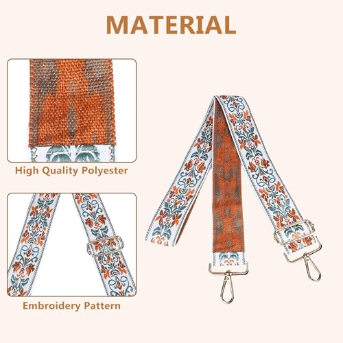 Image of Purse Strap, Adjustable Embroidery Flower 2 Inch Wide Purse Straps Replacement Crossbody for Women