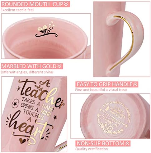 Unique Teacher Appreciation Gifts for Women - Best Teacher Christmas Gifts for Teachers, 14oz Pink Marble Ceramic Coffee Mug Printed with Gold, Retirement Birthday Ideas, End of The Year, Gift Boxed