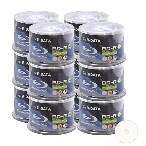 Image of 600 Pack Ridata 6X BD-R BDR 25GB Single Layer Blue Blu-ray White Inkjet Hub Printable Recordable Blank Media Disc with Spindle Packing