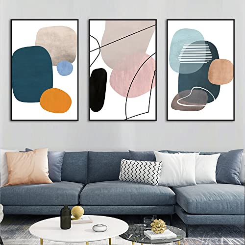 Mplong Wall Art 3 Pieces Of Framed Decorative Paintings Abstract Simple Orange White Blue And Other Color Blocks Wall Art Canvas Prints Wall Decor Gifts Size 16 Inch X 24 Inch X 3 Panels thumb #2