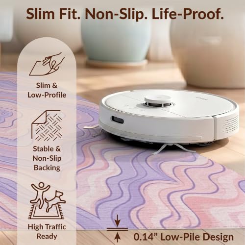 Design&I 8'x10' Washable Area Rug Gradient Flowing Waves Purple Pink Abstract Symmetrical Motif Sleek Flatweave Pet Friendly Built-in Grip for King Size Bedroom, Master Suite, Under Bed - Image 6