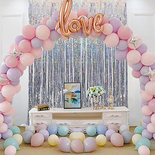 Image of CYLMFC Foil Fringe Curtains - 2 Packs 3ftx8ft Sparkle Metallic Curtains Party Decorations Photo Booth Decorations Party Supplier - Sliver