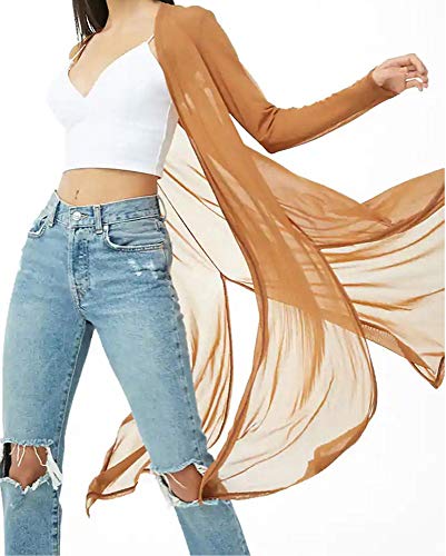 Image of Womens Sexy Sheer Long Sleeve Cardigan See Through Mesh Cover Up
