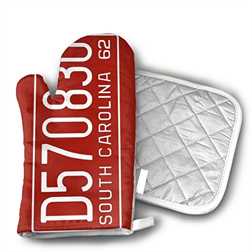 South Carolina 1962 License Plate Oven Mitts and Potholders Heat Resistant Set of