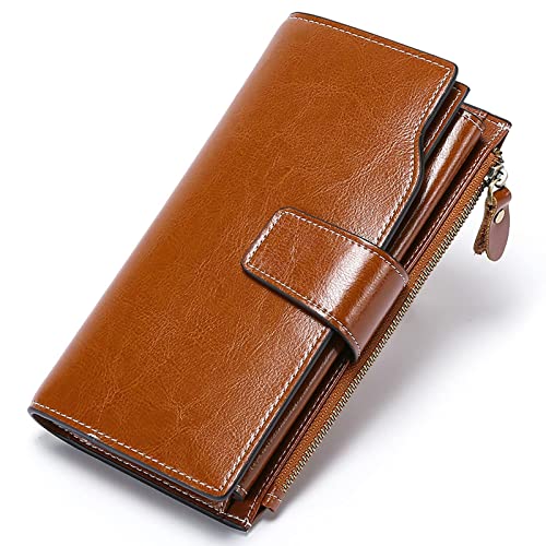SENDEFN Women Leather Wallets RFID Blocking Clutch Card Holder Ladies Purse with Zipper Pocket