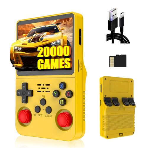 R36s Rétro Console de Jeu Portable 64G, 20000+ Jeux intégrés,21 émulateurs,3.5 Pouces IPS écran 640*480P,système Linux Open Source, Mini Émulateur Portable,Cadeau pour Adultes (Jaune)