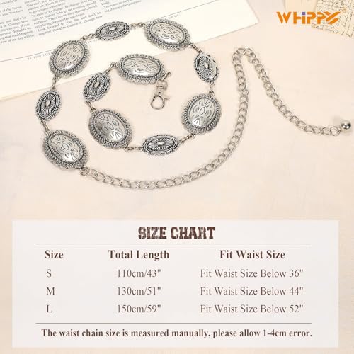 Image of WHIPPY Western Metal Concho Belt for Women Vintage Cowgirl Boho Turquoise Chain Belts for Dresses Jeans