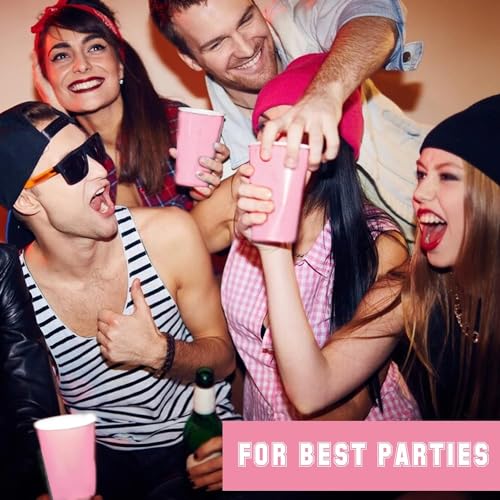 Image of Tickles Pack of 20, Beer Pong Glasses with Free Ping Pong Balls Set, Easy Grip Reusable Drinking Party Cups for Iced Tea, Punch, Cocktail, Couple, Ladies Games (Color: Pink Size: 475 ml)