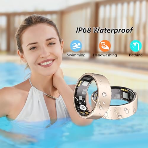 Image of Smart Ring for Women Men Fitness Ring with Sleep Tracker, Blood Oxygen, Heart Rate, Step Tracker, IP68 Waterproof Health Ring for iOS & Android,No Subscription Fee (Rose Gold, 7#)