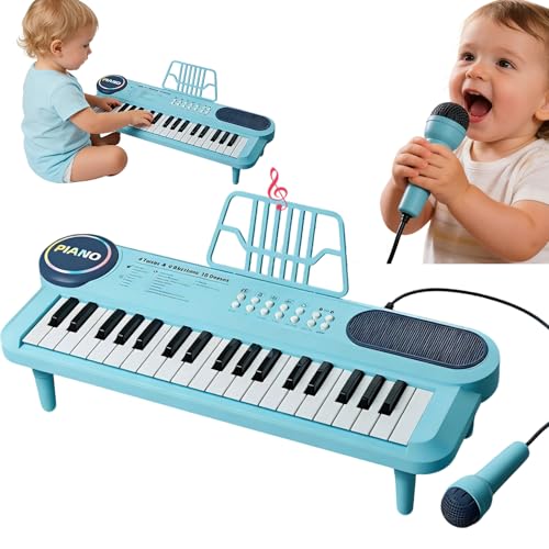 AM ANNA Piano Keyboard Toy for Girls Boys - 37 Keys Toddler Music Toy Instrument with Microphone Piano for Birthday Gift Toddler Learning Beginners for 3/4/5/6 Year Old (Blue)