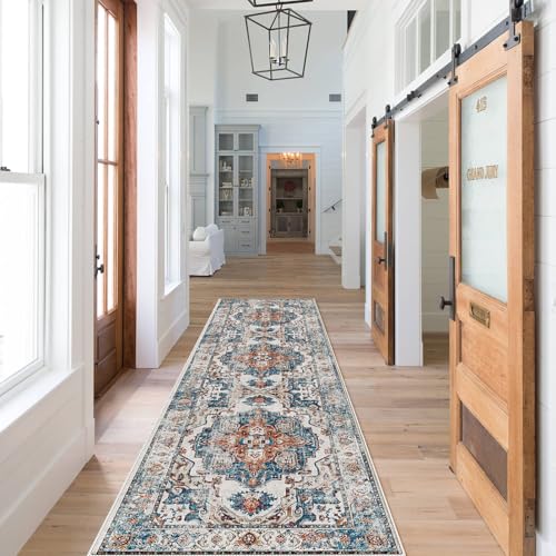 2x8 Washable Hallway Runner Rug: Indoor Non-Slip Entryway Kitchen Rugs Oriental Ultra Soft Carpet for Living Room Bedroom Thin Light Weight Water Resisitant Floor Mat for Bathroom Laudry(2x8,Brick)