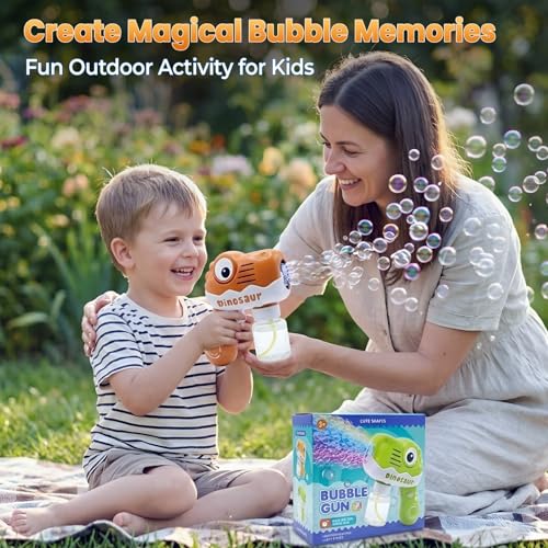 Image of WireScorts Cute Dino Bubble Gun Toys for 3+ Year Old Kids Boys Girls, Automatic Bubble Machine with Bubble Solution, Summer Outdoor Kids Toys for Birthday Gifts for 3 4 5 6 7 8 Year Old