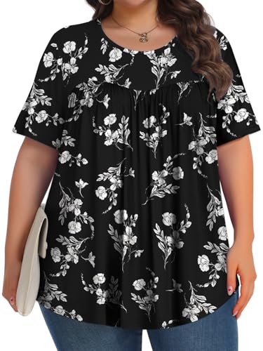 Image of Tencede Womens Plus Size Tops Tunic Short Sleeve Crew Neck Shirts Casual Soft Blouse 1X-5X