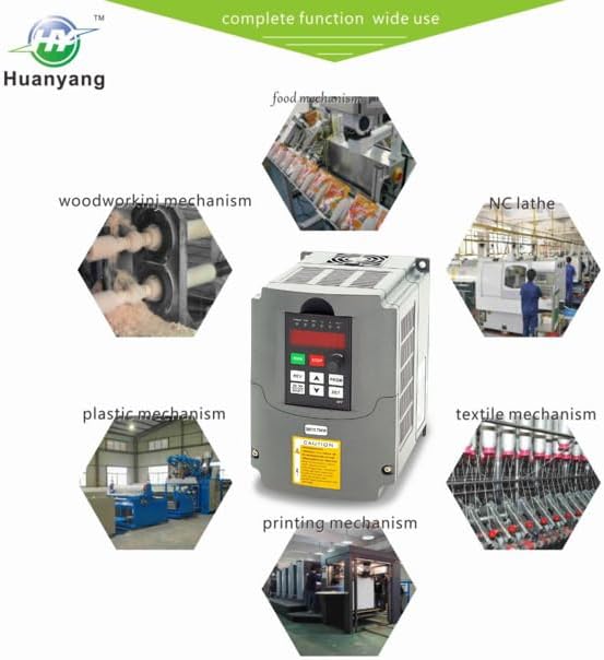 HY HUANYANG VFD Converter, 1 Phase to 3 Phase, 220V Input/Output, Black, 1.5kW 2HP, 0-400Hz Speed Rotation (HY Series-220v 1.5kW 2HP Model)