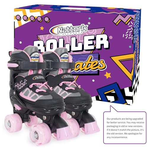 Image of Kids Roller Skates for Girls , Pink Adjustable Rollerskates with Light Up Wheels for Teens Youth Ages 6-12 10 11 12 , Beginners Outdoor Sports , Best Birthday Gift for Girls Kids