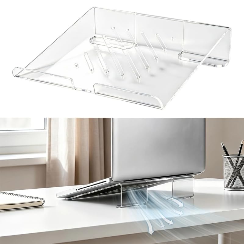 Soporte ventilado para laptop en acrílico transparente para el trabajo diario de escritorio