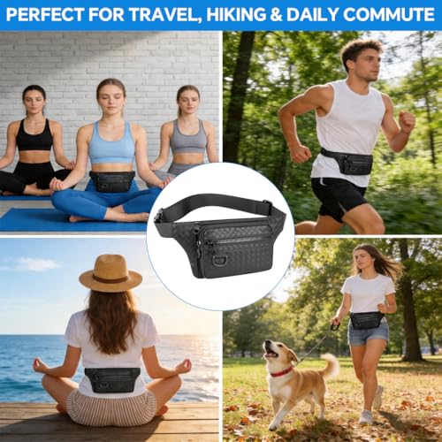 Image of GUSTAVE PU Waist Bag Outdoor Lightweight Day Bag Multi Zipper Compartment Travel Bag Chest Bag with Adjustable Strap, Fashion Woven Pattern Compact Shoulder Bag for Hiking, Travel, Casual Use