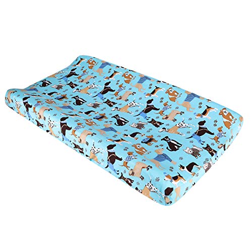 Image of Changing Pad Cover - 100% Cotton Soft Baby Diaper Changing Pad Liner for Boys and Girls 1 Pack 32×16 Inch Unisex Change Pad Sheets Blue Dog - by UOMNY