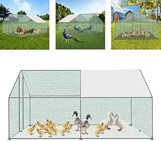 LZQ Chicken Run Coop Heavy Duty Galvanised Steel Cage Suitable for Small Animals Pets Hens Rabbit Dogs Ducks Chicken Poultry Includes Roof Cover 3 x 4 x 2 m