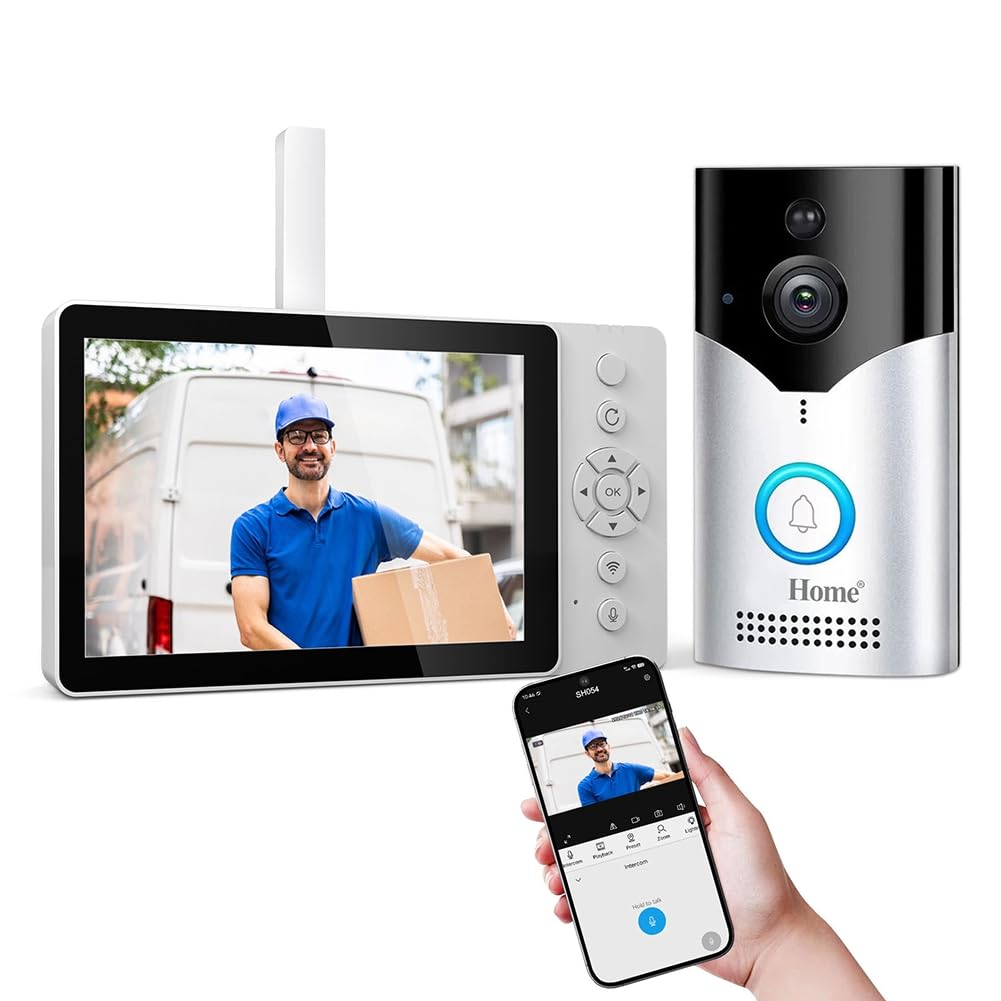 SH054 - Timbre inalámbrico WiFi con pantalla de 5 pulgadas, 4 MP, 1440p, gran angular de 120 grados, cámara de video para puerta