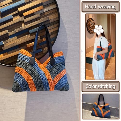 Image of Hand-woven Soft Large Straw Shoulder Bag Retro Boho Tote Bags Summer Beach Bag Rattan Handbag